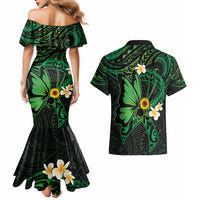 Polynesia Mental Health Awareness Couples Matching Mermaid Dress and Hawaiian Shirt Green Ribbon Be Kind To Your Mind LT14 - Polynesian Pride