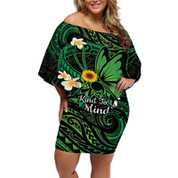 Polynesia Mental Health Awareness Off Shoulder Short Dress Green Ribbon Be Kind To Your Mind LT14 Women Green - Polynesian Pride
