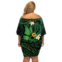 Polynesia Mental Health Awareness Off Shoulder Short Dress Green Ribbon Be Kind To Your Mind LT14 - Polynesian Pride