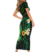 Polynesia Mental Health Awareness Short Sleeve Bodycon Dress Green Ribbon Be Kind To Your Mind