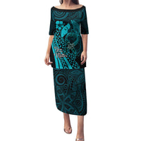 Polynesia World Ovarian Cancer Day Puletasi You Matter Polynesian Women LT14 Long Dress Teal - Polynesian Pride