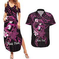 Polynesia Breast Cancer Awareness Couples Matching Summer Maxi Dress and Hawaiian Shirt Pink Ribbon No One Fights Alone - Black LT14 Black - Polynesian Pride