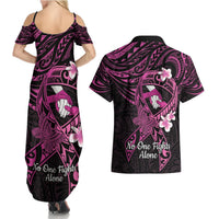 Polynesia Breast Cancer Awareness Couples Matching Summer Maxi Dress and Hawaiian Shirt Pink Ribbon No One Fights Alone - Black LT14 - Polynesian Pride