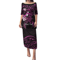 Polynesia Breast Cancer Awareness Puletasi Pink Ribbon No One Fights Alone - Black LT14 Long Dress Black - Polynesian Pride