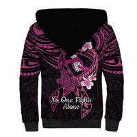 Polynesia Breast Cancer Awareness Sherpa Hoodie Pink Ribbon No One Fights Alone - Black LT14 - Polynesian Pride
