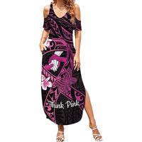 Polynesia Breast Cancer Awareness Summer Maxi Dress Pink Ribbon No One Fights Alone - Black LT14 Women Black - Polynesian Pride