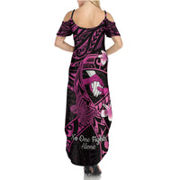 Polynesia Breast Cancer Awareness Summer Maxi Dress Pink Ribbon No One Fights Alone - Black LT14 - Polynesian Pride