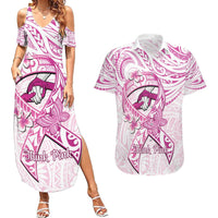 Polynesia Breast Cancer Awareness Couples Matching Summer Maxi Dress and Hawaiian Shirt Pink Ribbon No One Fights Alone - White LT14 White - Polynesian Pride