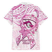 Polynesia Breast Cancer Awareness Family Matching Off The Shoulder Long Sleeve Dress and Hawaiian Shirt Pink Ribbon No One Fights Alone - White