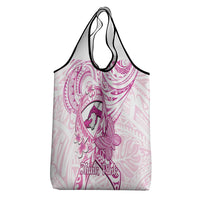 Polynesia Breast Cancer Awareness Grocery Bag Pink Ribbon No One Fights Alone - White