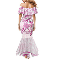 Polynesia Breast Cancer Awareness Mermaid Dress Pink Ribbon No One Fights Alone - White LT14 - Polynesian Pride