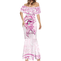 Polynesia Breast Cancer Awareness Mermaid Dress Pink Ribbon No One Fights Alone - White LT14 - Polynesian Pride