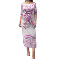 Polynesia Breast Cancer Awareness Puletasi Pink Ribbon No One Fights Alone - White LT14 Long Dress White - Polynesian Pride