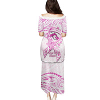 Polynesia Breast Cancer Awareness Puletasi Pink Ribbon No One Fights Alone - White LT14 - Polynesian Pride