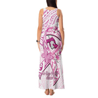 Polynesia Breast Cancer Awareness Tank Maxi Dress Pink Ribbon No One Fights Alone - White LT14 - Polynesian Pride