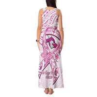 Polynesia Breast Cancer Awareness Tank Maxi Dress Pink Ribbon No One Fights Alone - White