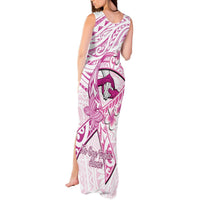 Polynesia Breast Cancer Awareness Tank Maxi Dress Pink Ribbon No One Fights Alone - White LT14 - Polynesian Pride