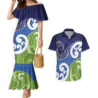 Southland New Zealand Couples Matching Mermaid Dress and Hawaiian Shirt Maori Koru Flag Color