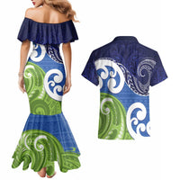 Southland New Zealand Couples Matching Mermaid Dress and Hawaiian Shirt Maori Koru Flag Color