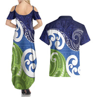 Southland New Zealand Couples Matching Summer Maxi Dress and Hawaiian Shirt Maori Koru Flag Color