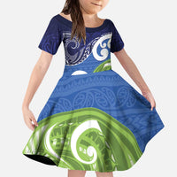 Southland New Zealand Kid Short Sleeve Dress Maori Koru Flag Color