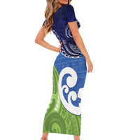 Southland New Zealand Short Sleeve Bodycon Dress Maori Koru Flag Color