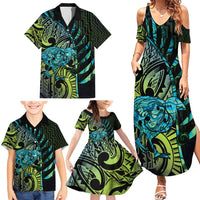 Southland Takehe Pounama Family Matching Summer Maxi Dress and Hawaiian Shirt Aotearoa Poutama Paua Shell Fern
