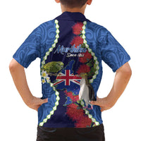 Southland Anniversary Day Family Matching Off Shoulder Maxi Dress and Hawaiian Shirt Murihiku 1861 Maori Bird Mix Pohutukawa