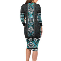 Paua Shell Taniko Pattern Aotearoa Family Matching Long Sleeve Bodycon Dress and Hawaiian Shirt Niho Taniwha Mix Poutama