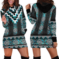 Paua Shell Taniko Pattern Aotearoa Hoodie Dress Niho Taniwha Mix Poutama