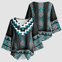 Paua Shell Taniko Pattern Aotearoa Kimono Sleeve Blouse Niho Taniwha Mix Poutama - Polynesian Pride