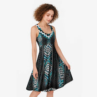 Paua Shell Taniko Pattern Aotearoa Midi Dress Niho Taniwha Mix Poutama - Polynesian Pride