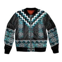 Paua Shell Taniko Pattern Aotearoa Sleeve Zip Bomber Jacket Niho Taniwha Mix Poutama