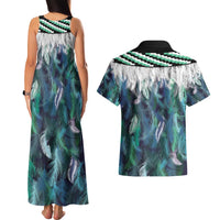 Aotearoa Korowai Motif Couples Matching Tank Maxi Dress and Hawaiian Shirt Hei Matau Poutama Maori Pattern LT14 - Polynesian Pride