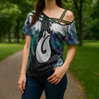 Aotearoa Korowai Motif Cross Shoulder Shirt Hei Matau Poutama Maori Pattern - Polynesian Pride