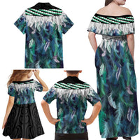 Aotearoa Korowai Motif Family Matching Off Shoulder Maxi Dress and Hawaiian Shirt Hei Matau Poutama Maori Pattern