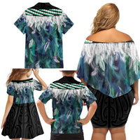 Aotearoa Korowai Motif Family Matching Off Shoulder Short Dress and Hawaiian Shirt Hei Matau Poutama Maori Pattern