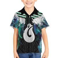 Aotearoa Korowai Motif Kid Hawaiian Shirt Hei Matau Poutama Maori Pattern LT14 Kid Turquoise - Polynesian Pride