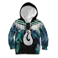 Aotearoa Korowai Motif Kid Hoodie Hei Matau Poutama Maori Pattern LT14 Hoodie Turquoise - Polynesian Pride