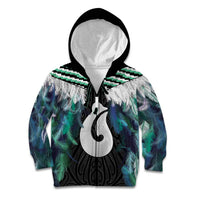 Aotearoa Korowai Motif Kid Hoodie Hei Matau Poutama Maori Pattern LT14 Zip Hoodie Turquoise - Polynesian Pride