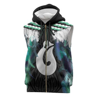 Aotearoa Korowai Motif Sleeveless Zip Hoodie Hei Matau Poutama Maori Pattern - Polynesian Pride