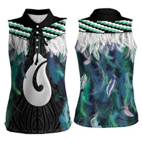 Aotearoa Korowai Motif Women Sleeveless Polo Shirt Hei Matau Poutama Maori Pattern