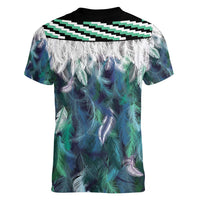 Aotearoa Korowai Motif Women V-Neck T-Shirt Hei Matau Poutama Maori Pattern LT14 - Polynesian Pride