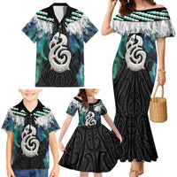 Aotearoa Korowai Motif Family Matching Mermaid Dress and Hawaiian Shirt Hei Manaia Poutama Maori Pattern