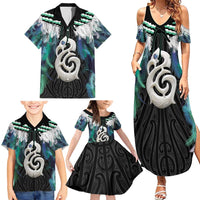 Aotearoa Korowai Motif Family Matching Summer Maxi Dress and Hawaiian Shirt Hei Manaia Poutama Maori Pattern