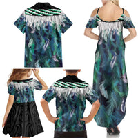 Aotearoa Korowai Motif Family Matching Summer Maxi Dress and Hawaiian Shirt Hei Manaia Poutama Maori Pattern