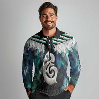 Aotearoa Korowai Motif Long Sleeve Polo Shirt Hei Manaia Poutama Maori Pattern