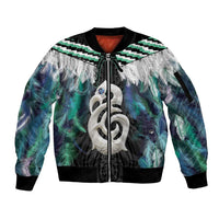 Aotearoa Korowai Motif Sleeve Zip Bomber Jacket Hei Manaia Poutama Maori Pattern