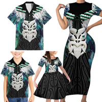 Aotearoa Korowai Motif Family Matching Short Sleeve Bodycon Dress and Hawaiian Shirt Maori Wheku Poutama