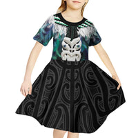 Aotearoa Korowai Motif Kid Short Sleeve Dress Maori Wheku Poutama LT14 - Polynesian Pride